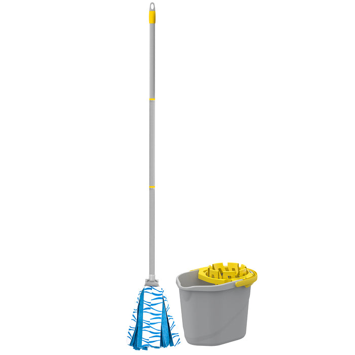 Set di 2 lavapavimenti in fibra lavabile e manico lungo allungabile Set di 2 lavapavimenti in fibra lavabile e manico lungo allungabile