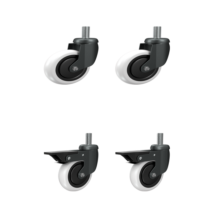 Kit Ruote Bianche e supporto nero da arredamento di design, supporto a perno filettato, doppio giro di sfere e freno Ø60 Ø80 Omo - Rocarr mod. ARCO VERNICIATO AC2N/69NB